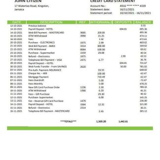 Jamaica Sagicor Bank statement download template file