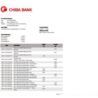 Japan Chiba bank statement template in Word and PDF format download template file