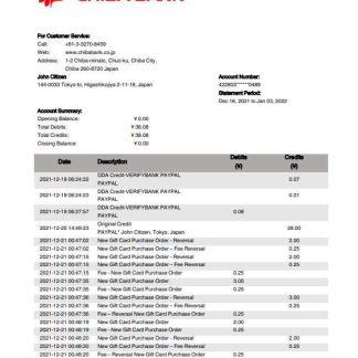 Japan Chiba bank statement template in Word and PDF format.1 download template file