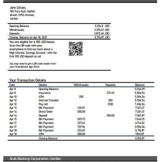 Jordan ABC Bank statement download template file