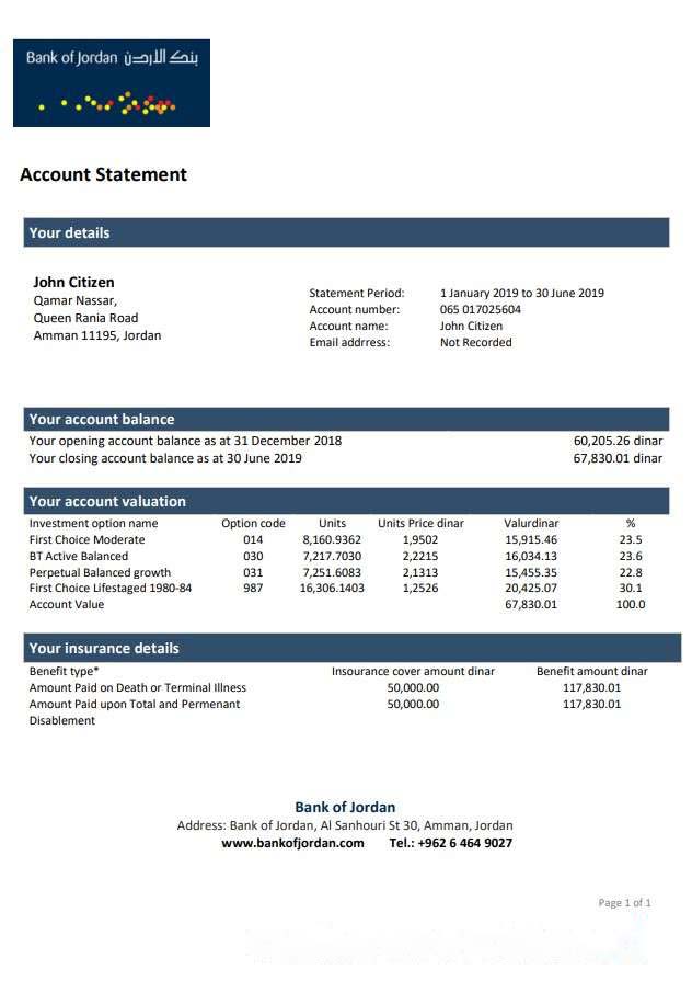 Jordan Bank of Jordan bank statement download template file