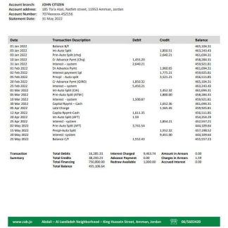 Jordan Cairo Amman Bank statement download template file