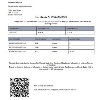 Kazakhstan Halyk bank account certificate scr download template file