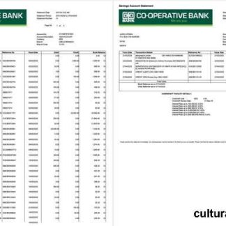 Kenya Co operative Bank account statement Word and PDF template, 2 pages download template file