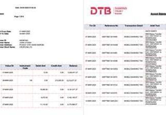 Kenya Diamond Trust Bank account statement Word and PDF template, 2 pages download template file