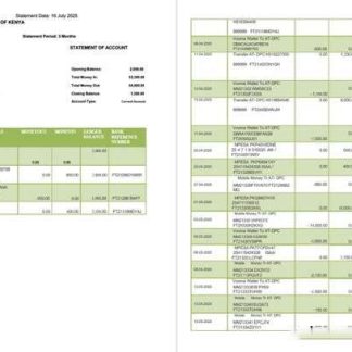 Kenya KCB Bank statement of account Word and PDF template, 2 pages download template file