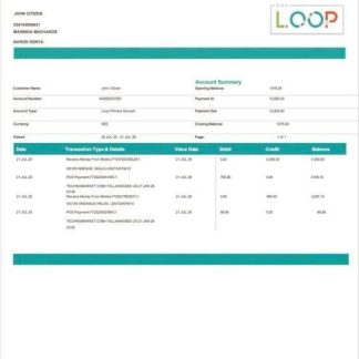 Kenya Loop Bank account statement Word and PDF template download template file