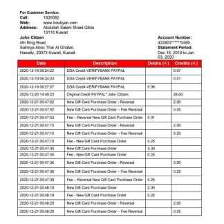 Kuwait Boubyan bank proof of address statement template in Word and PDF format download template file