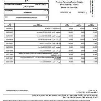 Kuwait Finance House statement of account Word and PDF template download template file