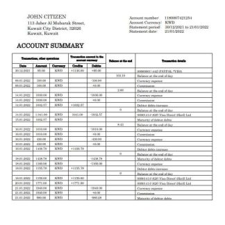 Kuwait Gulf Bank statement download template file