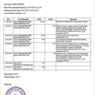 Kyrgyzstan Commercial Bank of Kyrgyzstan account statement Word and PDF template download template file