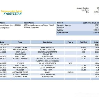Kyrgyzstan Commercial Bank statement download template file