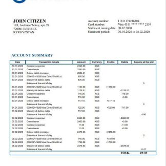 Kyrgyzstan OJSC Bakai Bank download template file