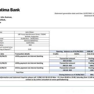 Kyrgyzstan Optima Bank statement download template file