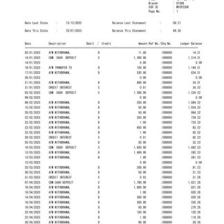 Laos Agricultural Promotion Bank statement Word and PDF template, 3 pages scr download template file