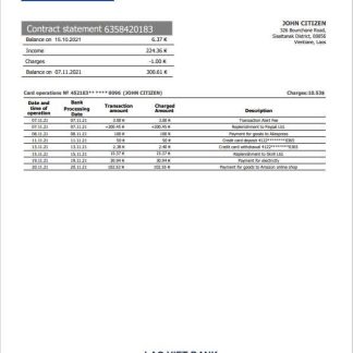 Laos Lao Viet Bank statement template in Word and PDF format download template file