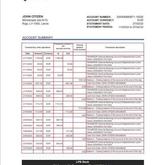 Latvia LPB bank statement Excel and PDF template download template file