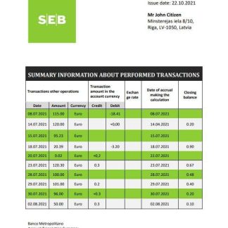 Latvia SEB Bank statement download template file