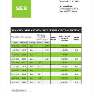 Latvia SEB Bank statement template in Word and PDF format download template file