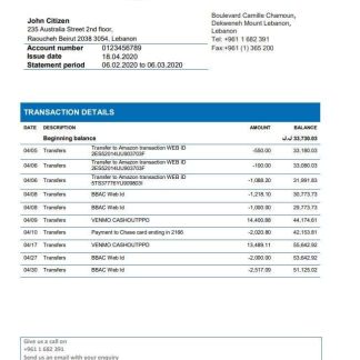Lebanon BBAC Bank statement download template file