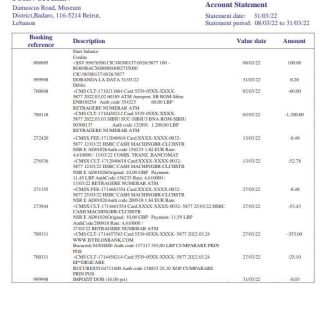 Lebanon Byblos Bank statement template in Word and PDF format download template file