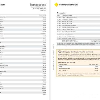 Australia NSW Commonwealth bank Diamond Awards Credit card statement, 4 pages scr2 download template file