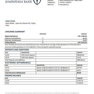 Libya Jumhouria Bank statement download template file