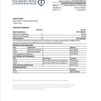 Libya Jumhouria bank statement Excel and PDF template download template file