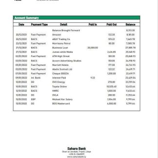 Libya Sahara Bank statement template in Word and PDF format download template file