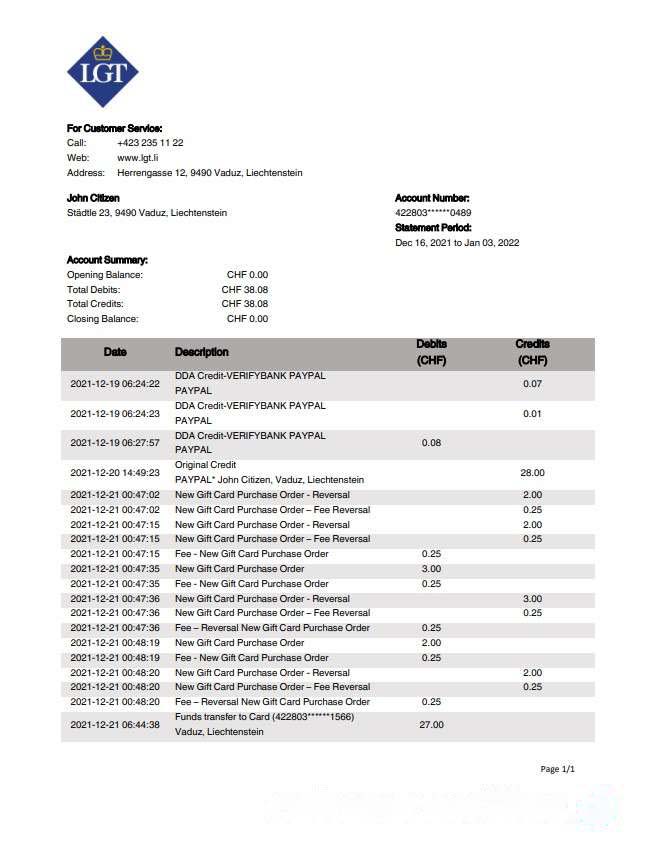 Liechtenstein LGT bank statement download template file