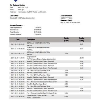 Liechtenstein LGT bank statement template in Word and PDF format download template file