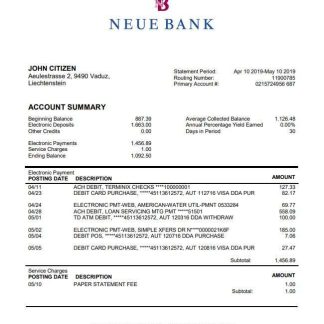 Liechtenstein Neue Bank AG download template file