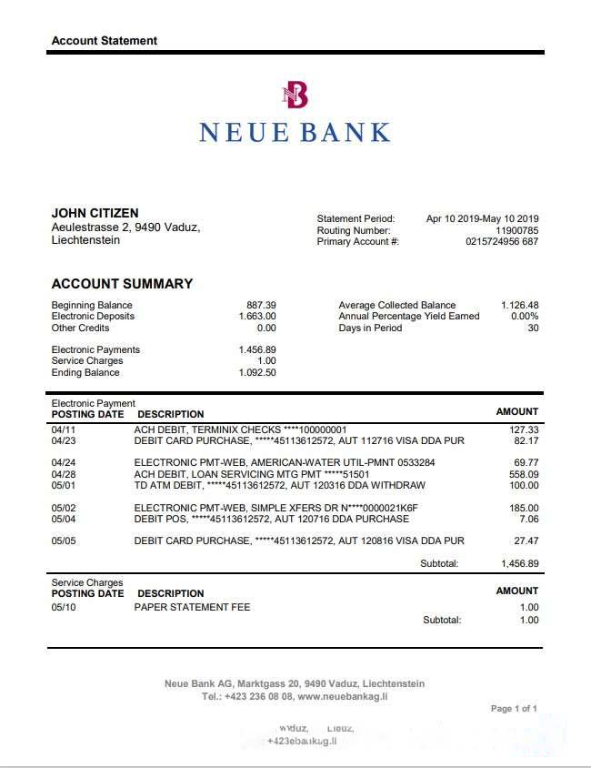 Liechtenstein Neue Bank AG download template file