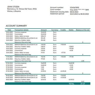 Lithuania DNB (Litva) bank statement download template file