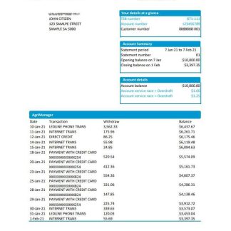 Australia Rural Bank statement easy to fill template in Excel and PDF format download template file