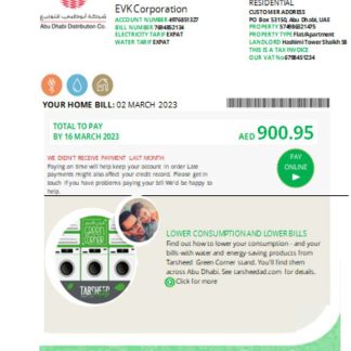 Abu Dhabi Distribution water utility business bill, SCR download template file