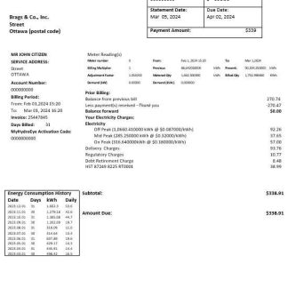 Canada Eastern Ontario Power business utility bill template in Word and pdf formats download template file