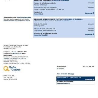 Canada Hydro Quebec business utility bill template in Word and PDF formats (2) download template file