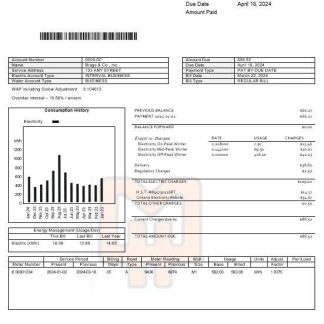 Canada Milton Hydro electricitybusiness utility bill Word and PDF formats download template file