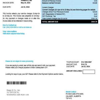 Canada Shaw business utility bill template in Word and PDF formats download template file