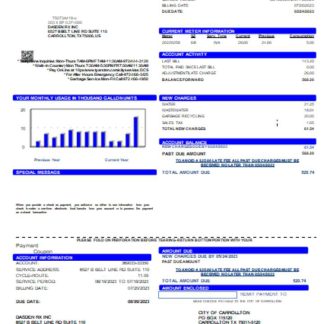 City of Carrollton utility business bill, SCR download template file