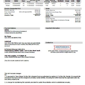 City of Independence, Missouri utility business bill, SCR download template file