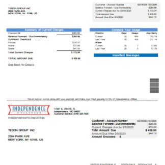 City of Independence Utilities Center (IUC) utility business bill, SCR download template file