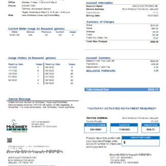 City of McKinney utility business bill, SCR download template file