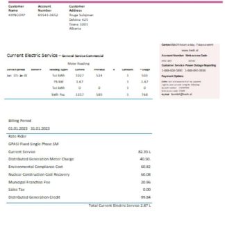 Albanian Power Corporation utility business bill, SCR download template file
