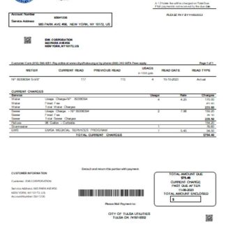 City of Tulsa utility business bill, SCR download template file