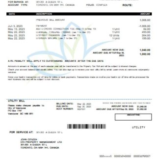 City of Vancouver utility business bill, SCR download template file