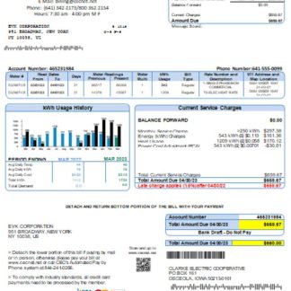 Clarke Electric Co Op Inc utility business bill, SCR download template file