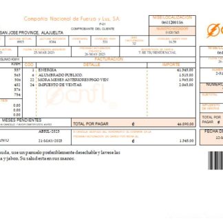 Compañía Nacional de Fuerza y Luz, S.A. (CNFL) utility business bill, SCR download template file