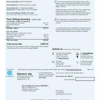 Con Edison electricity utility business bill SCR download template file